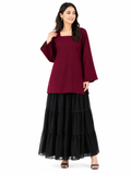 Women's Bold 2-Piece Set | Maroon Slit Kurti + Black Layered Tiered Gharara