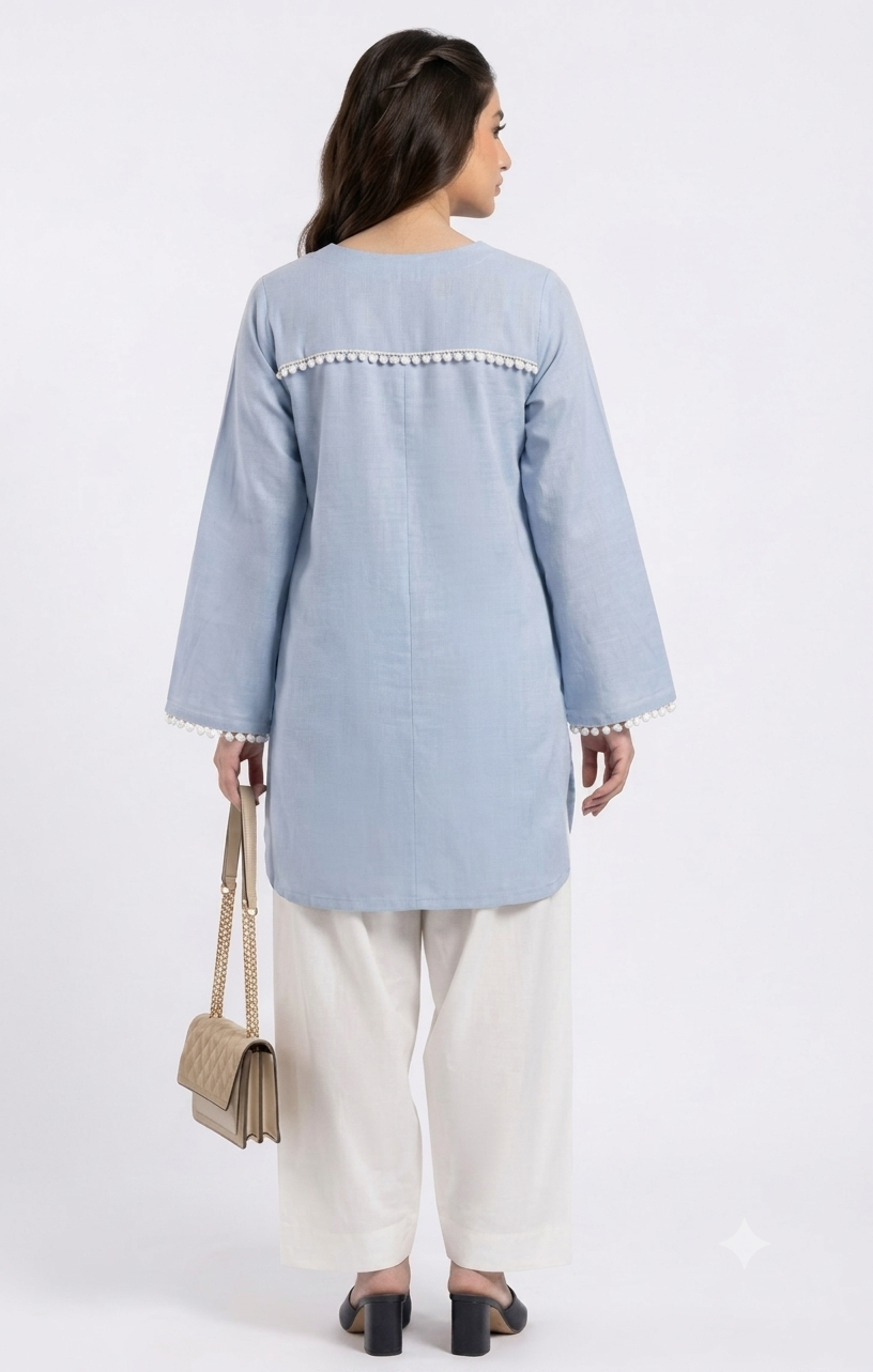Baby Blue Pom-Pom Kurta Set 2pc