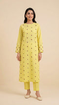 Elegant Yellow Embroidered Long Kurti with Matching Trouser Pants for Women