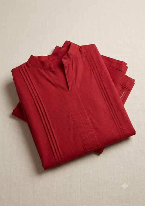 Elegant Red Solid Long Kurta with Matching Trouser Set
