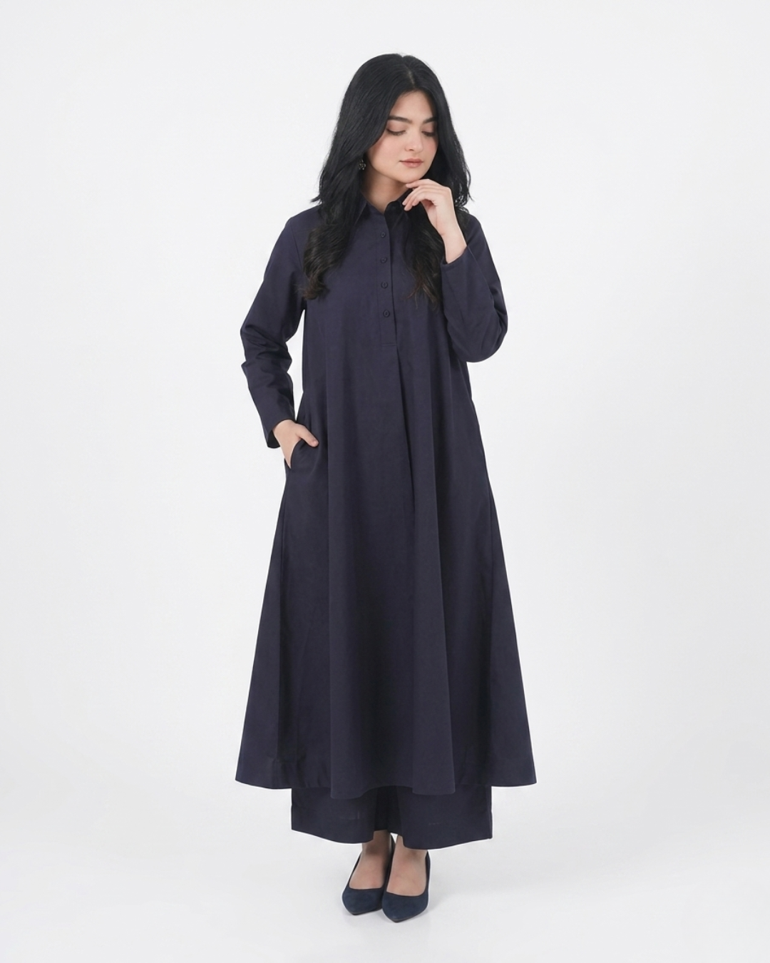 Navy A-Line Shirt Dress