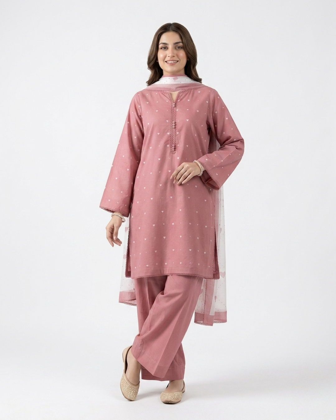 Pink Heart Print Salwar Set