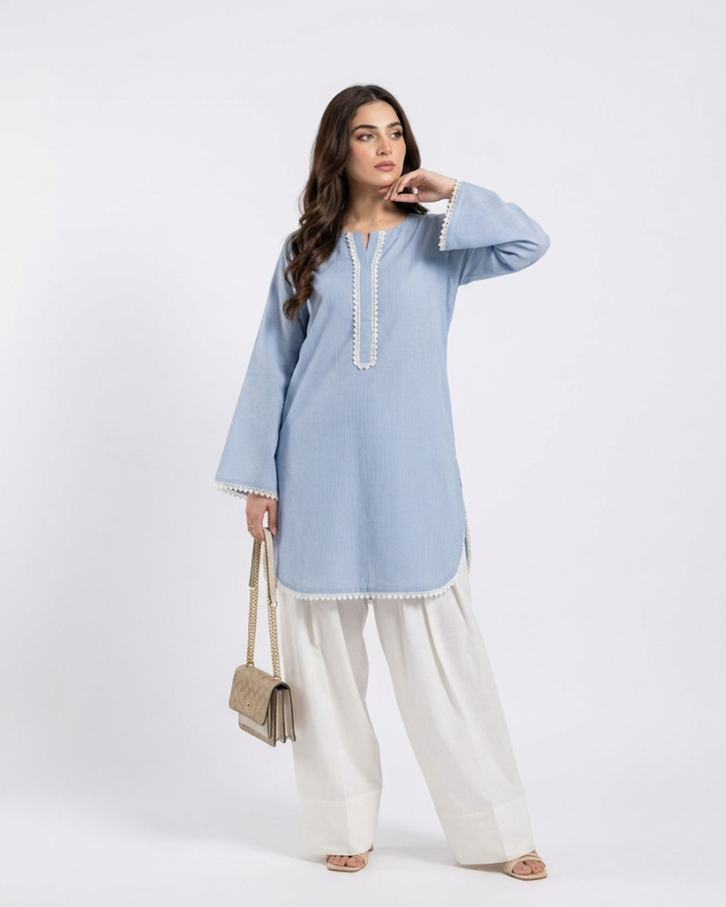 Baby Blue Pom-Pom Kurta Set 2pc