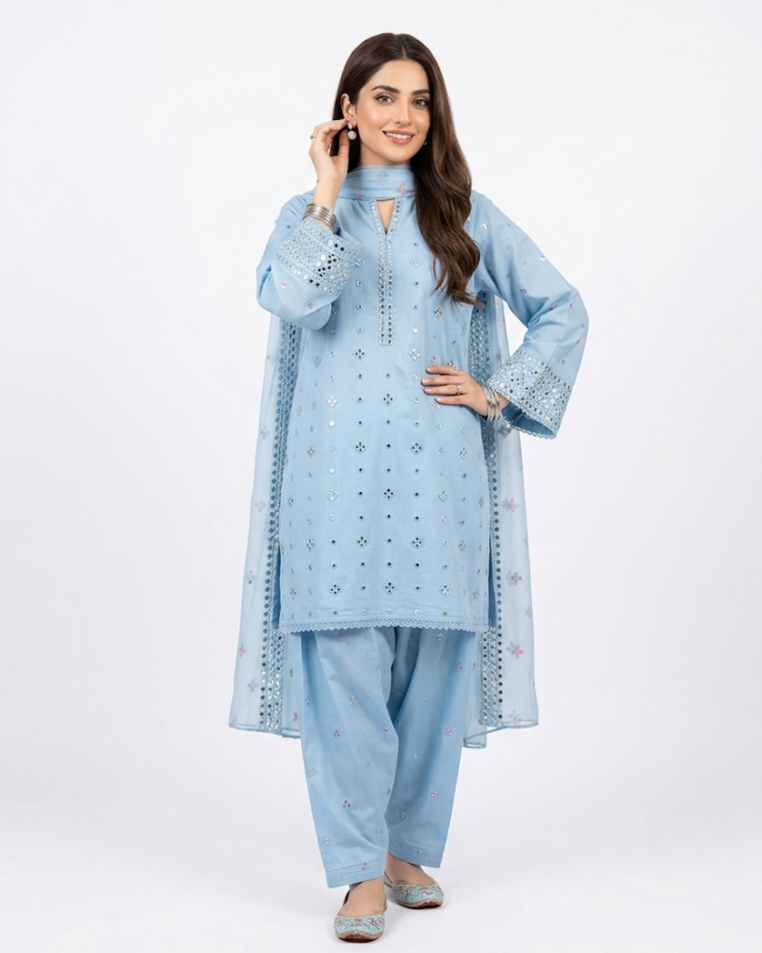 Sky Blue Embellished 3-Piece Set